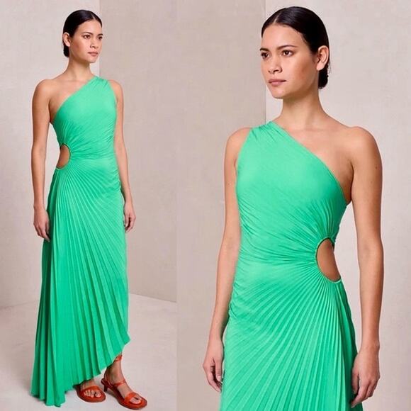 A.L.C. Green Mint Delfina One Shoulder Pleated Side Cutout Dress size 12 NWT - Picture 14 of 16